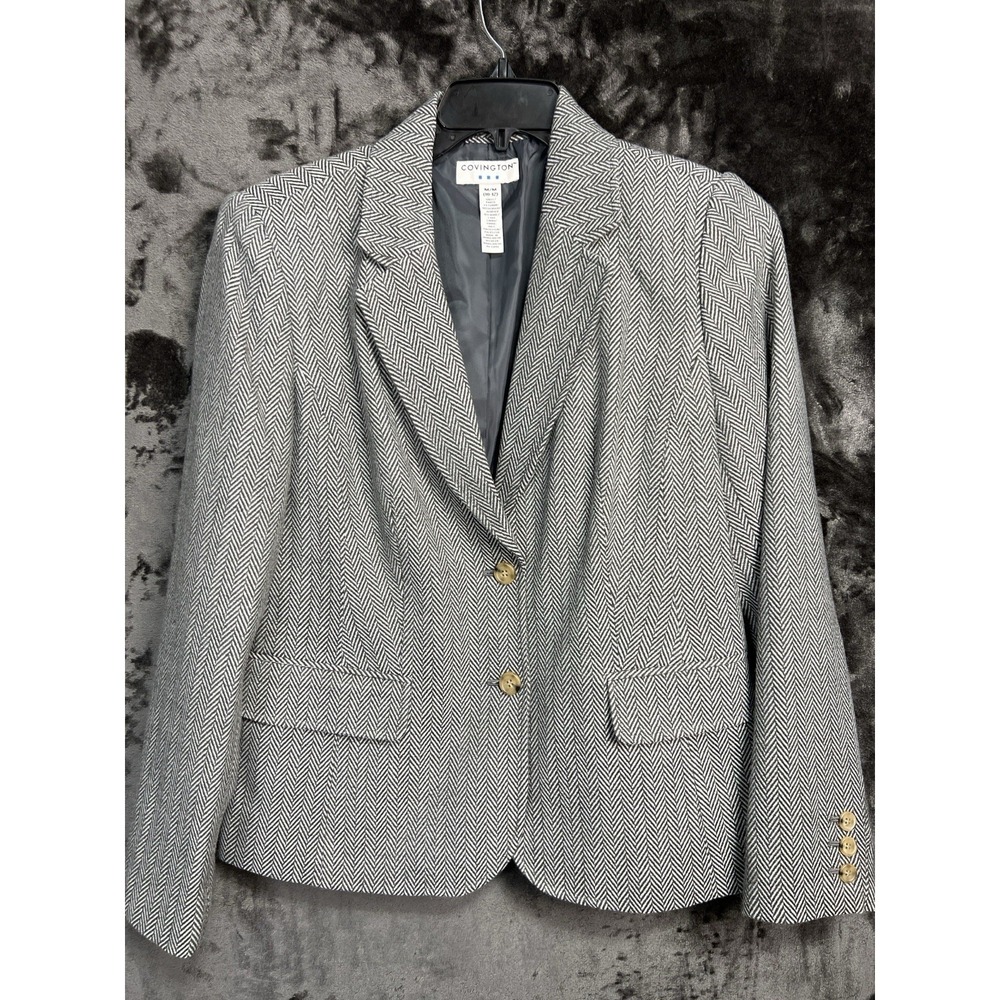Covington Women's M‎ Wool Blend Herringbone Career Blazer Jacket Business Core.